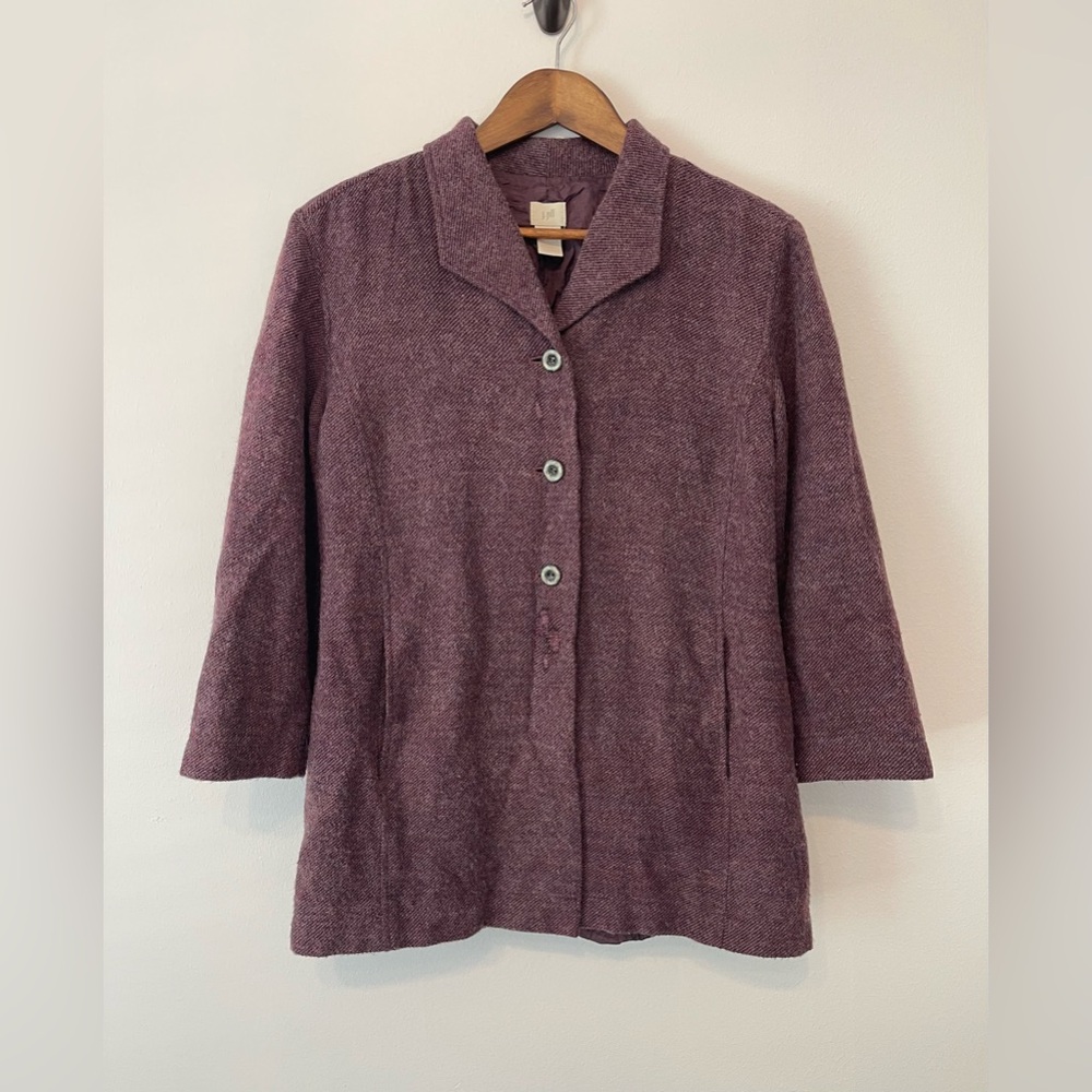 J.Jill Women’s Vintage Garment Dyed Wool Blend Pea Coat 8P‎ Purple Classic